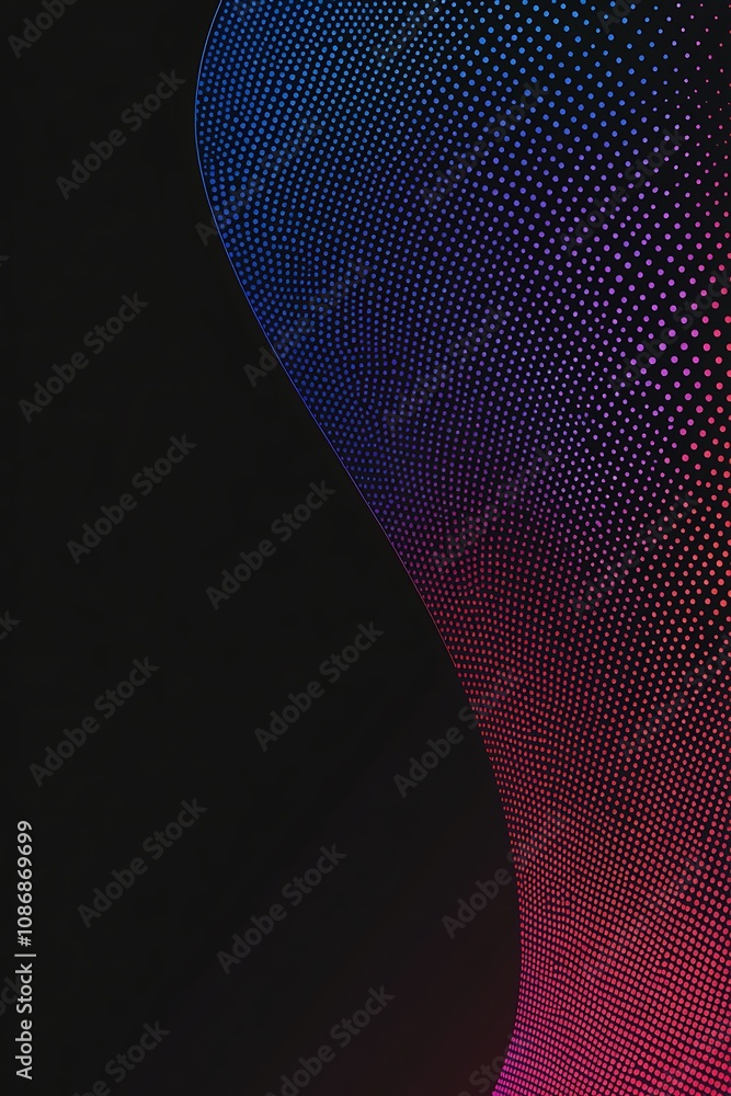Poster curved abstract digital background with colorful dots displaying a seamless blend of blue and pink h