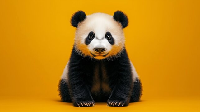  panda bear isolated on yellow background