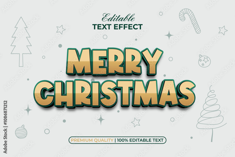 Poster merry christmas text effect 3d golden style. editable text effect.