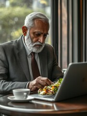 Man in business suit working on laptop