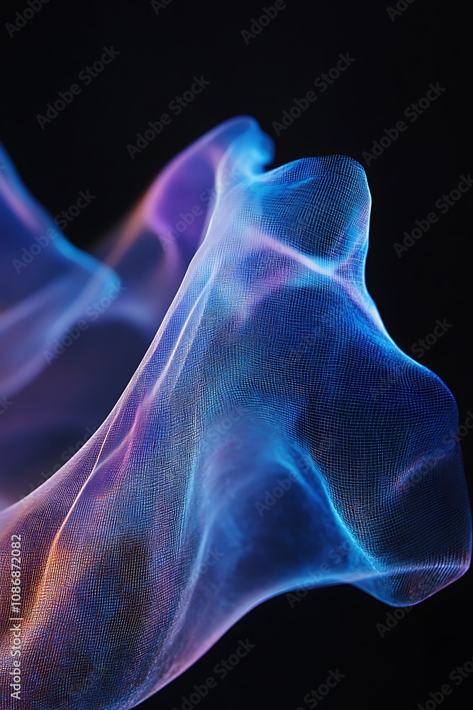 Poster ethereal waves of light and color in abstract form, flowing and translucent, creating a dreamlike at