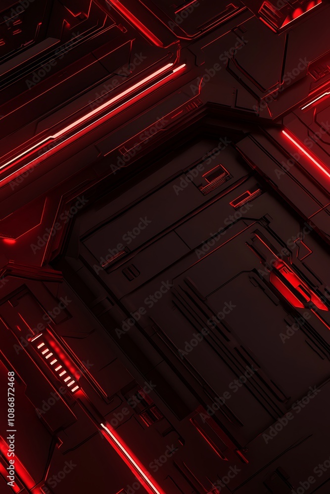 Aufkleber futuristic abstract background with red glowing lines and dark metallic panel design ideal for techn