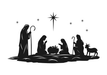 Christian Christmas night with shining star