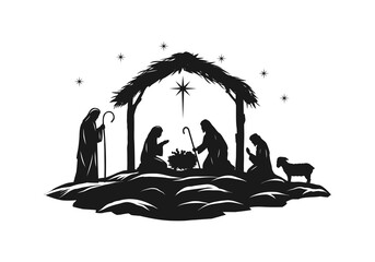 Christmas Nativity Scene in the desert at night