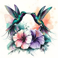 Obraz premium Stunning illustration featuring two elegant hummingbirds with intricate wings