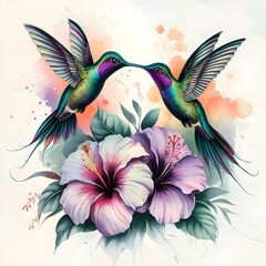 Obraz premium Stunning illustration featuring two elegant hummingbirds with intricate wings