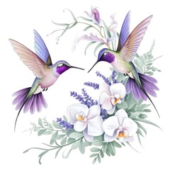 Obraz premium Stunning illustration featuring two elegant hummingbirds with intricate wings
