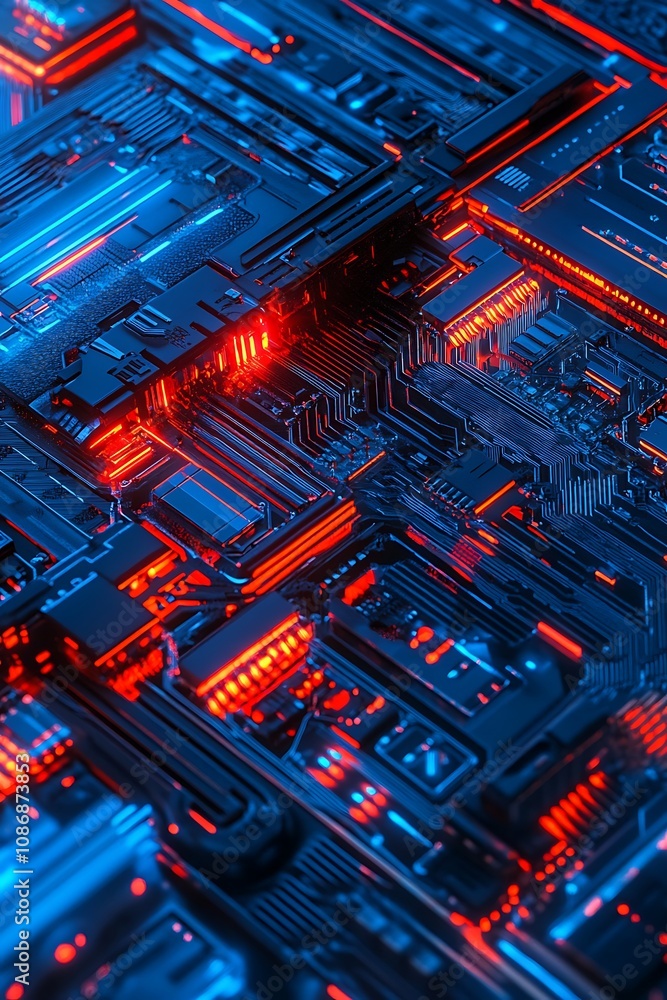 Aufkleber futuristic abstract technology background with glowing neon orange and blue circuit patterns represe