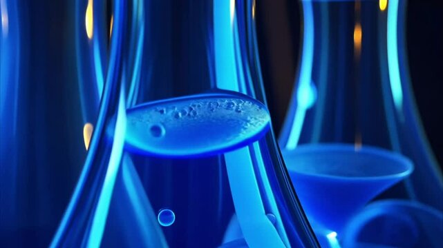 Close up view of lava lamp, useful for abstract backgrounds and patterns. Blue lava flowing sideways