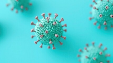 3D Virus Disease: Herpes Simplex Virus HSV showcase illustration, bokeh blue background