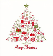 Colorful Christmas tree decorated with ornaments and gifts in festive design for holiday celebration