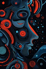 Intricate Abstract Portrait with Bold Colors and Patterns Emphasizing Human Features and Cosmic Elements in a Surreal Universe Setting