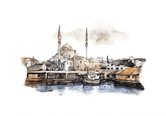 Hagia Sophia, watercolor drawing of Turkey