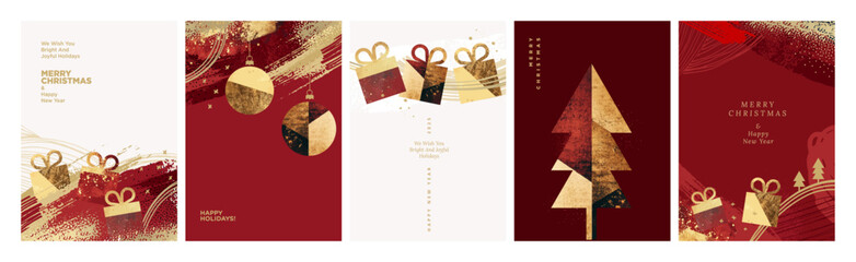 Naklejka premium Set of illustrations on the theme of Christmas and New Year. Vector concepts for greeting card, party invitation card, website banner, social media banner, marketing material.