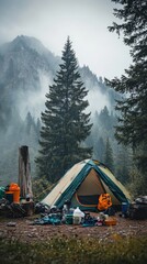 Camping Scene with Forest Backdrop