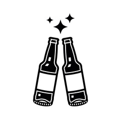 Two beer bottles, cheers vector icon or graphic object isolated on white background