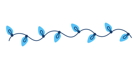 Hand drawn illustration of blue Christmas lights for creating festive designs. Decorative border