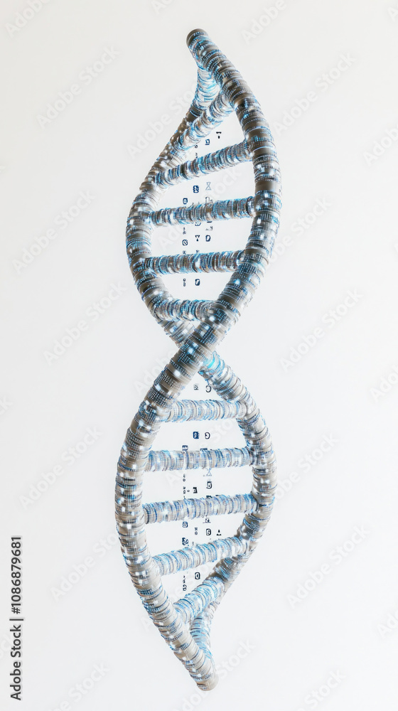 Poster futuristic dna double helix rotating with digital data flowing