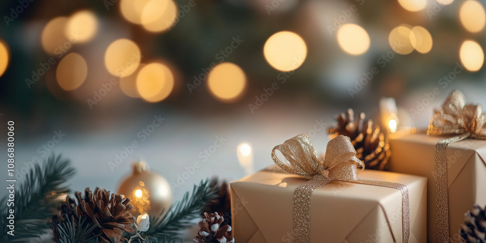 Poster christmas festive background with bokeh and lights. image. created with generative ai technology