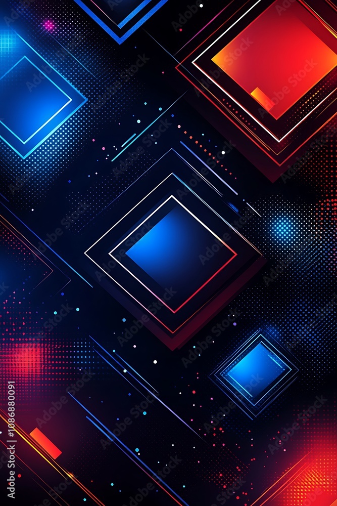 Poster vibrant abstract background with geometric shapes featuring blue and red colors and dynamic lines id