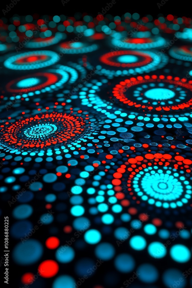 Poster vibrant abstract background with red and blue circular patterns creating a dynamic visual effect for