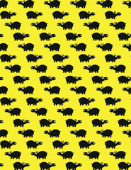 Seamless pattern with funny cartoon hippopotamus