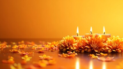 Orange Flowers  Candles  and Petals