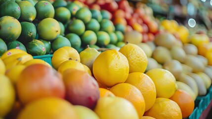 A colorful display of fresh fruit at a market.