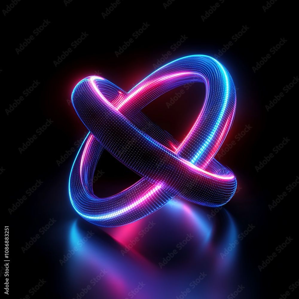 Poster abstract glowing 3d shape with vibrant neon colors and reflective surface, showcasing intricate patt