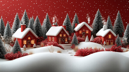 Miniature Snowy Christmas Village with Toy Houses