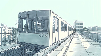 Fototapeta premium A sketch illustration of a train in a minimalist urban cityscape, featuring clean lines and soft tones.