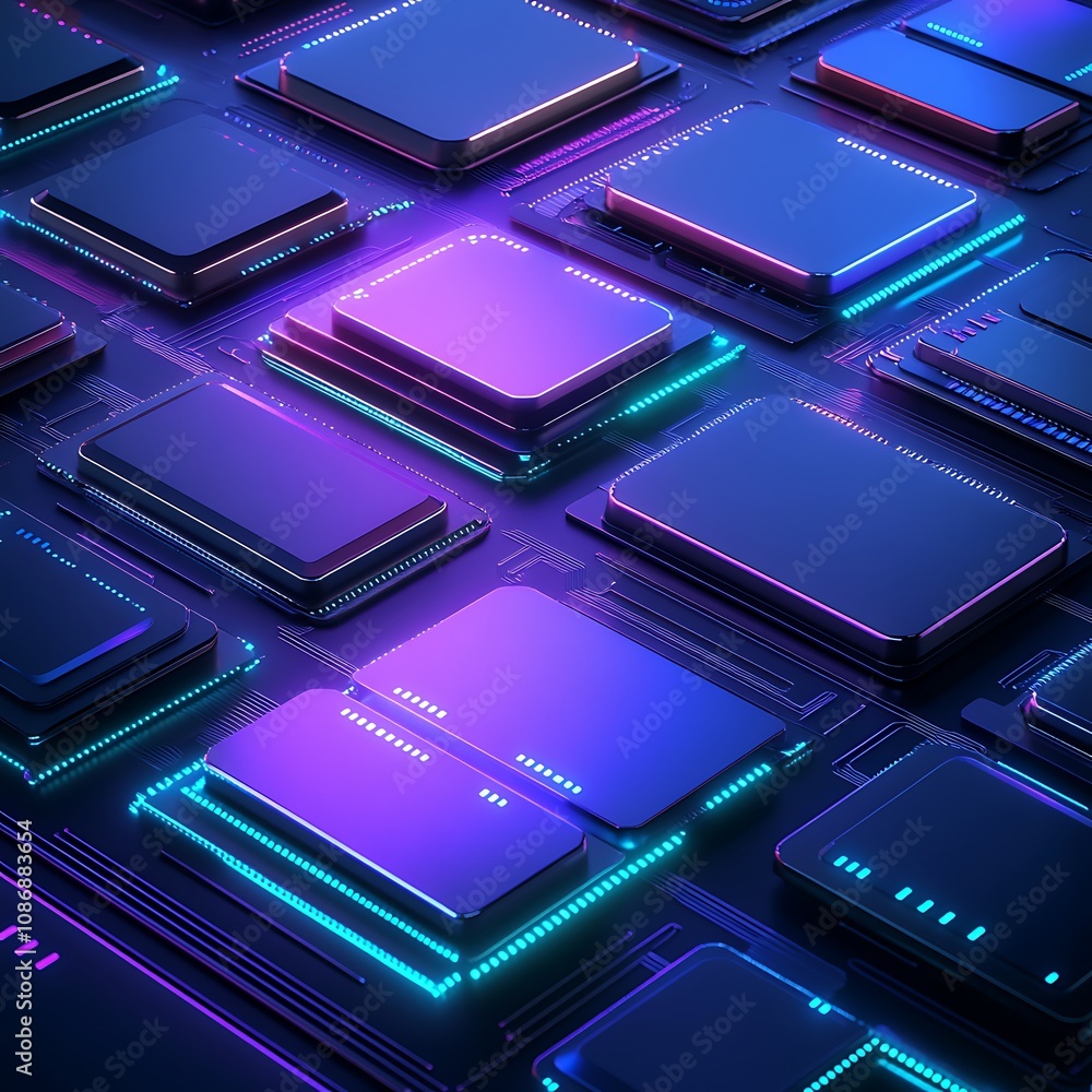 Aufkleber futuristic circuit board with neon lights, abstract tech background representing advanced technology
