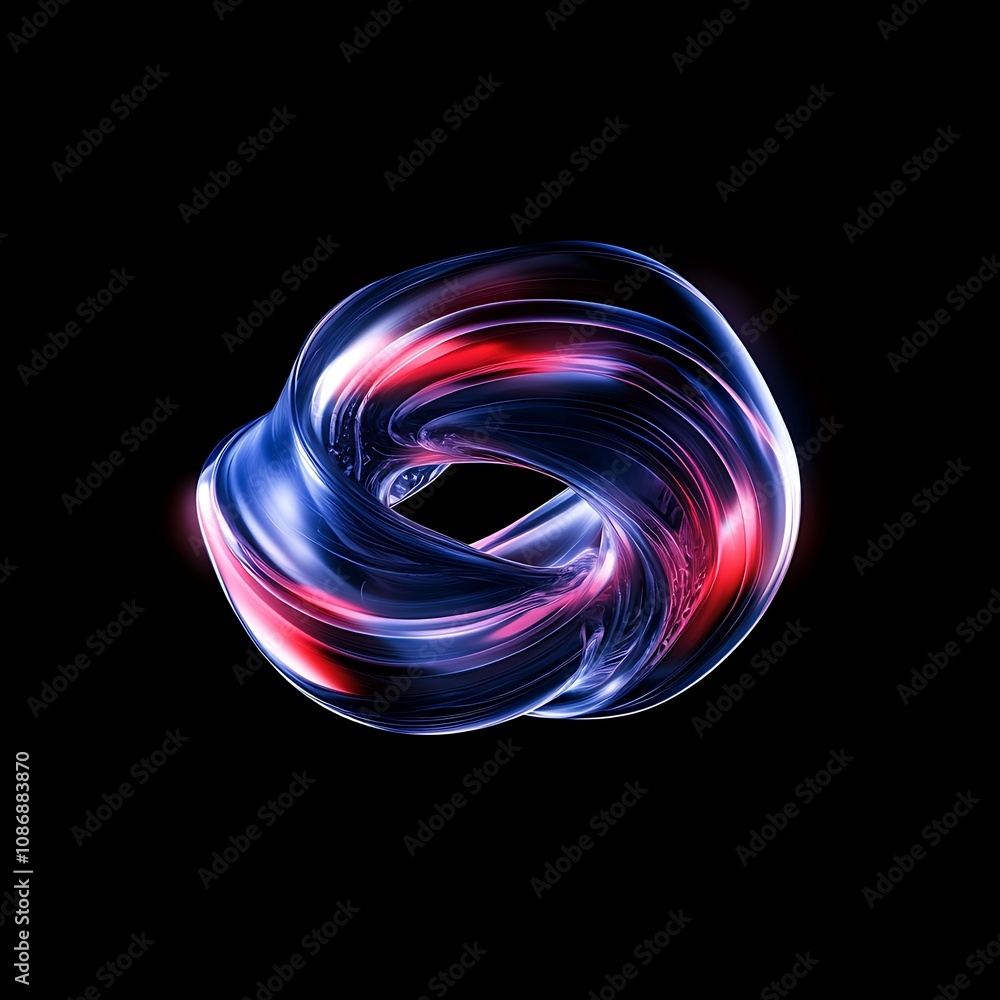 Poster abstract 3d luminous swirl design featuring vibrant colors of blue and red against a dark background