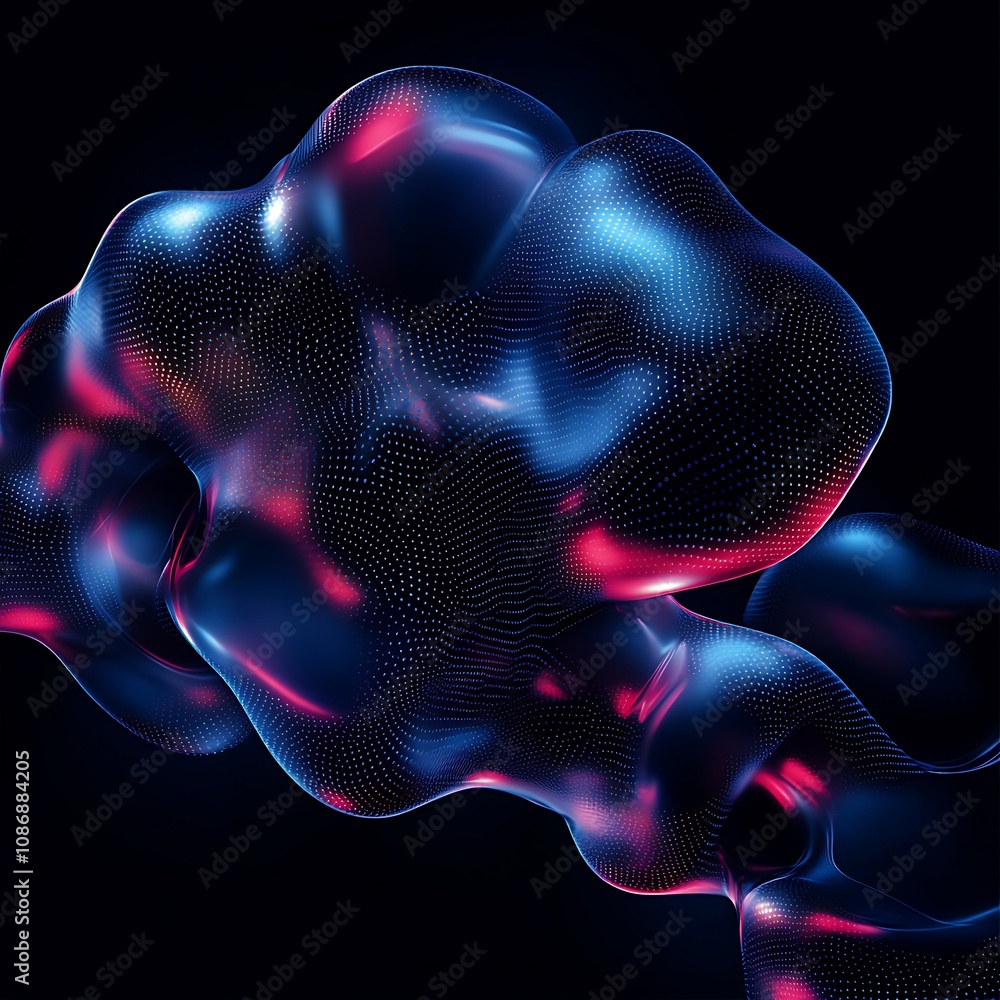 Poster abstract 3d wave form with vivid colors and enhanced light reflections against black background, cre