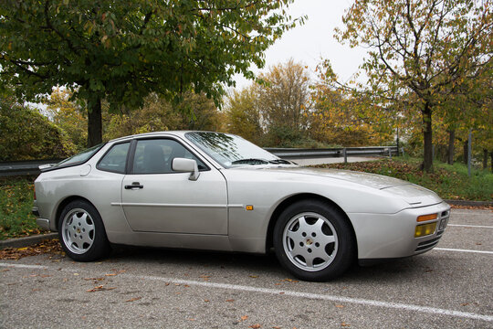 Mulhouse - France - 10 November 2024 - profile view of grey Porsche 944 turbo parked in the street