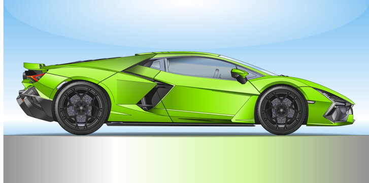 Italy, year 2023, Lamborghini Revuelto, drawing silhouette outlined, colored vector illustration