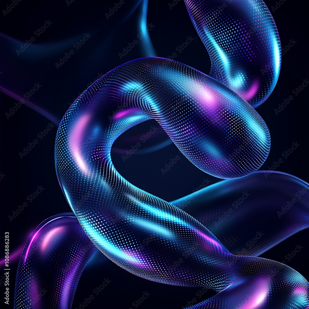 Poster abstract colorful wave of luminous shapes with glowing dots creating a dynamic and futuristic backdr