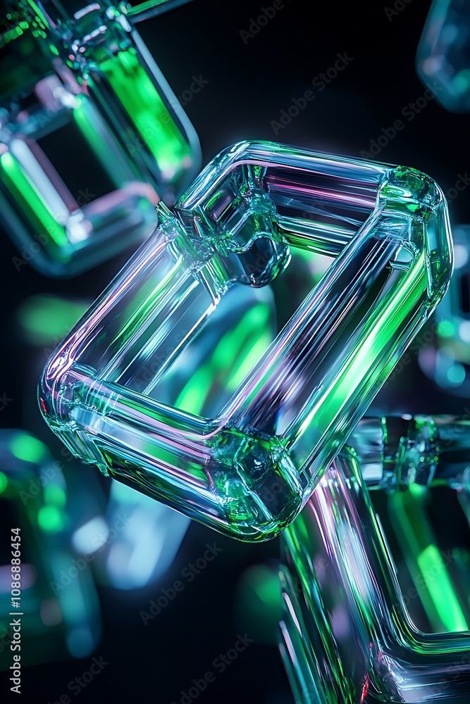 Poster abstract composition featuring glowing translucent rectangular shapes with vibrant colors, creating 