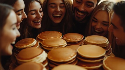 Joyful Friends Sharing Pancakes at Brunch Gathering
