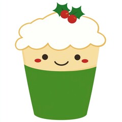 Cute Cartoon Christmas Pudding with Holly Berry Topping
