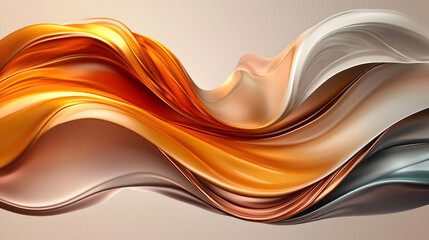 Obraz premium A flowing, abstract design featuring soft waves of orange, cream, and silver hues, creating a sense of movement and elegance.