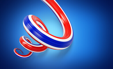 Flag of Thailand Spiral Glossy Ribbon Flag Isolated On Blue Background 3d Illustration