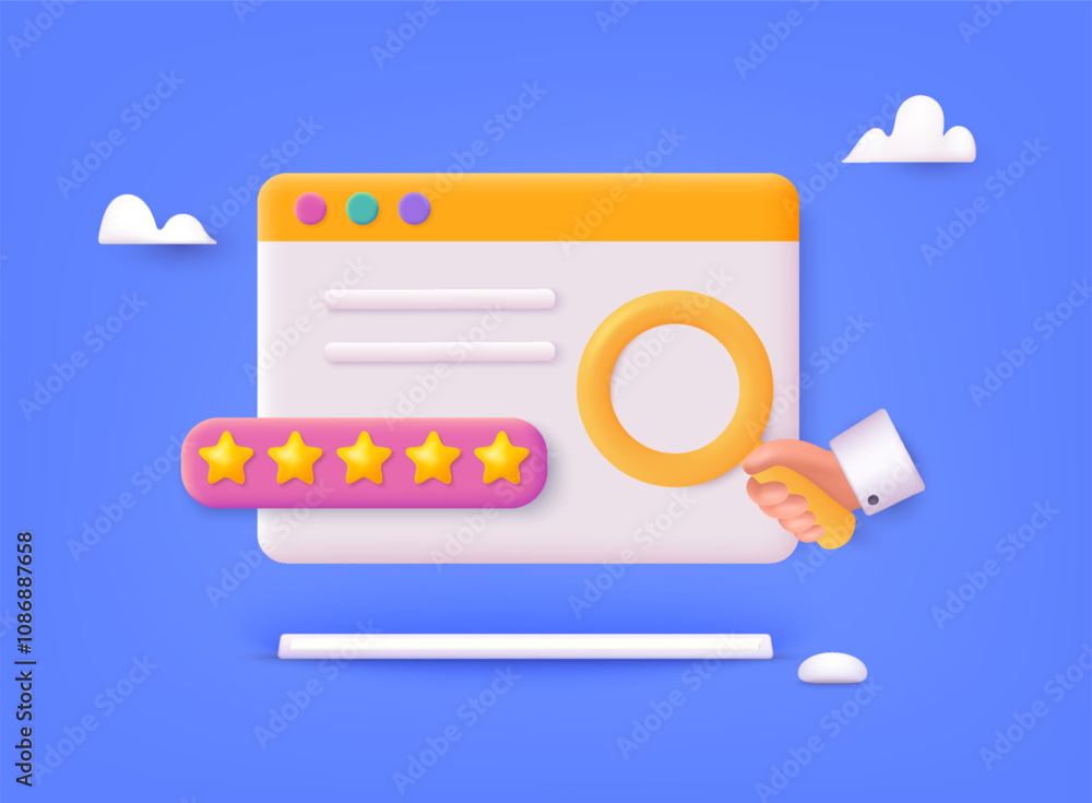Poster vector customer review concepts. customer achievement feedback. 3d web vector illustrations.
