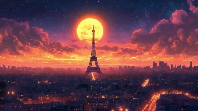 a video of Paris in the midnight in digital art