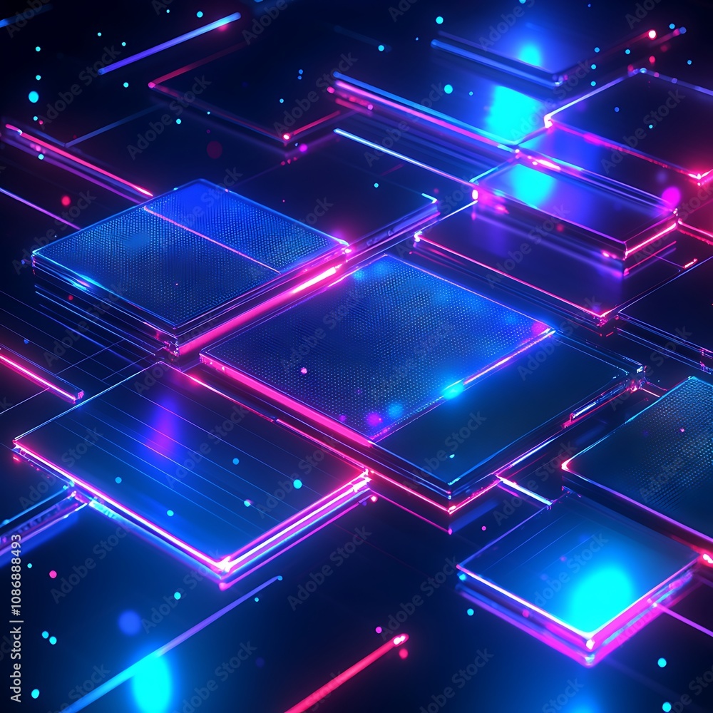 Aufkleber abstract digital background featuring glowing neon rectangles in vibrant colors, creating a visually