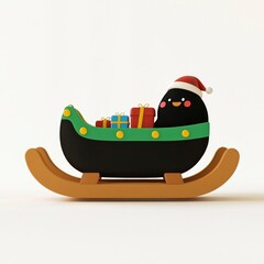 Naklejka premium Cute Cartoon Penguin on Christmas Sleigh with Presents