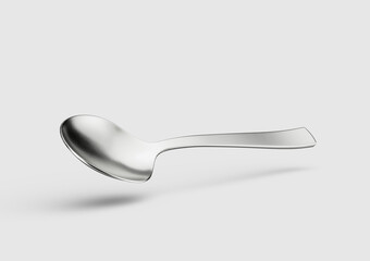 A Gleaming Metal Spoon With Its Elongated Handle And Rounded Bowl White Background 3D Illustration