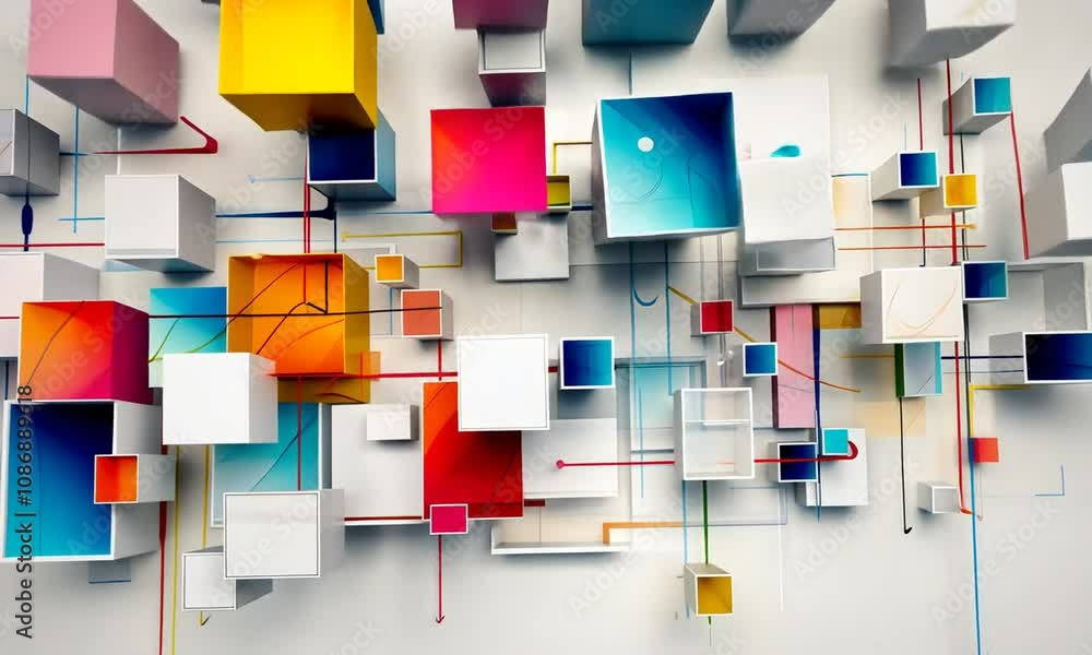 Poster colorful abstract shapes and lines create a dynamic urban art inspired mural in a modern design stud