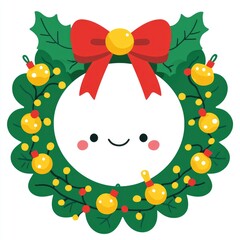 Cute Christmas Wreath with Smiley Face Illustration