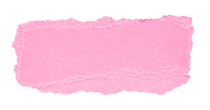 Isolated cut out torn piece of blank soft pink paper note cardboard with texture and copy space for text, transparent png background design element
